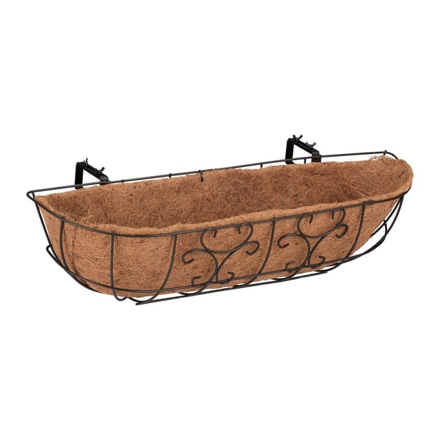 Blumenkasten Balkon, 3er Set, Balkonkasten zum Einhängen, Eisen & Kokosfaser, hbt 21 x 76 x 22 cm, braun/natur - Relaxdays