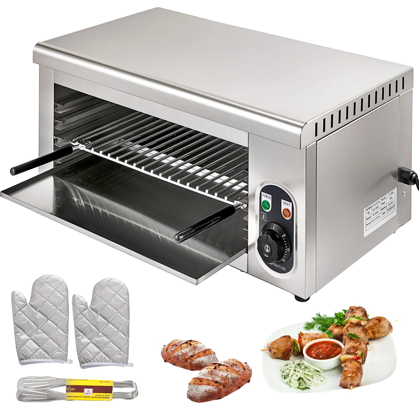 Elektrischer Salamanderofen, Edelstahl, Temperaturbereich 120 Bis 572 °f, Abmessungen 26,8 X 14,9 X 13,4 Zoll, Maximale Arbeitsfläche 17,7 X 10,2 Zoll, Ce-zertifiziert