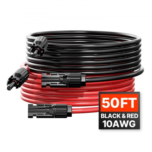 Solarpanel 15,24 M, Verlängerungskabel 2er-set, 6mm²/10awg Kabel Mit Wasserdichten Buchsen- & Steckeranschlüssen, Pv-kabel Für Solarpanele Zu Hause, Auf Schiffen & In Wohnmobilen, Schwarz & Rot