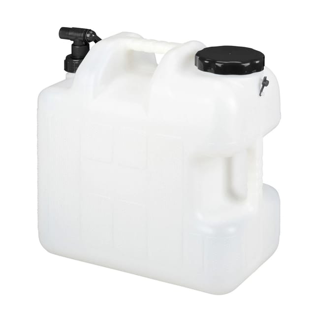 Relaxdays - Wasserkanister mit Hahn, 25 Liter, Kunststoff bpa-frei, Weithals Deckel, Griff, Camping Kanister, weiß/schwarz
