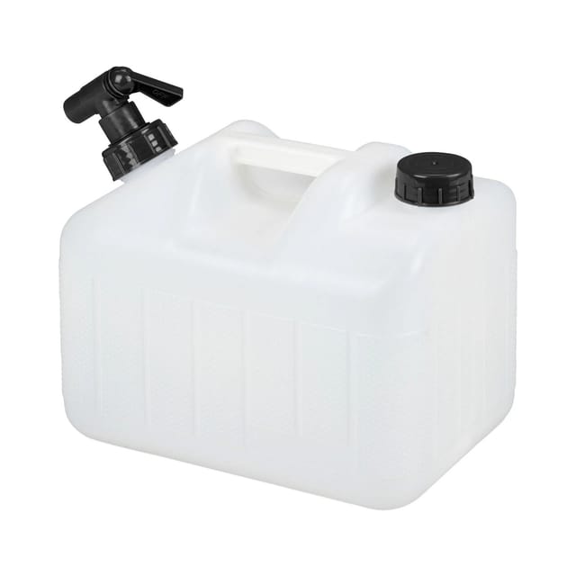 Relaxdays - Wasserkanister mit Hahn, 10 Liter, Kunststoff bpa-frei, Schraubdeckel, Griff, Camping Kanister, weiß/schwarz
