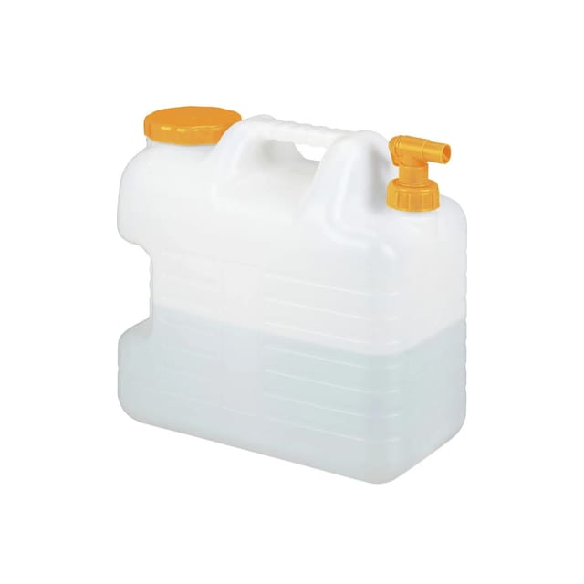 Relaxdays - Wasserkanister mit Hahn, 20 Liter, Kunststoff bpa-frei, Weithals Deckel, Griff, Camping Kanister, weiß/orange