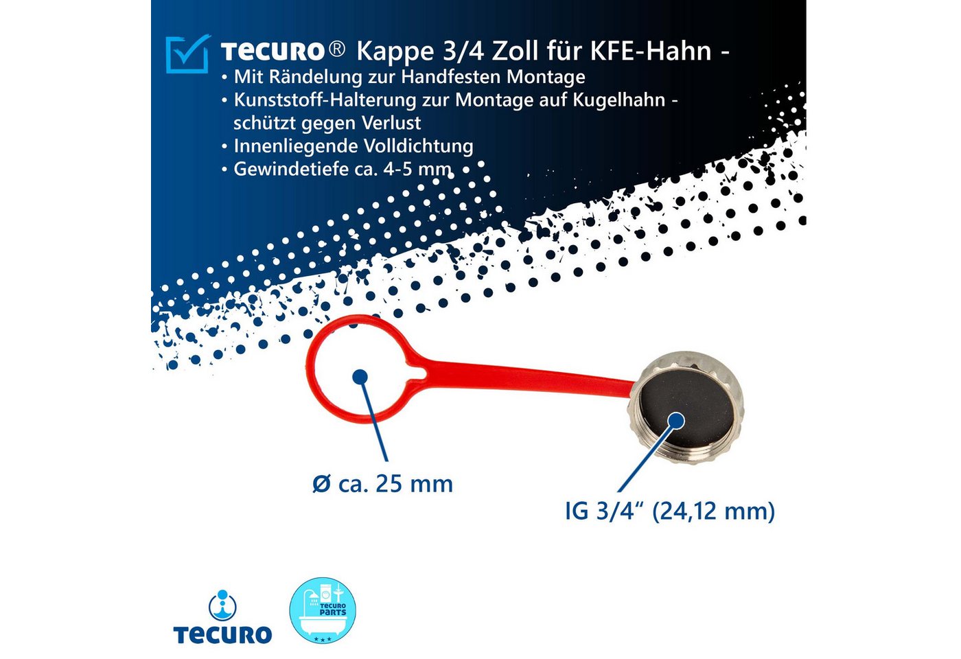 tecuro Kappe 3/4 Zoll für KFE-Hahn - mit Dichtung, matt verchromt