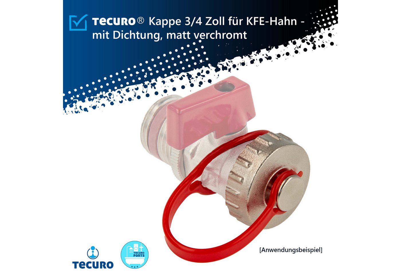 tecuro Kappe 3/4 Zoll für KFE-Hahn - mit Dichtung, matt verchromt Bild 2