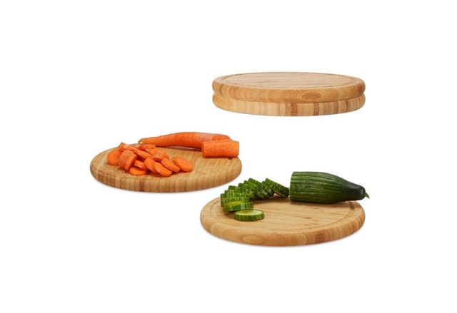 Relaxdays - Frühstücksbrettchen 4er Set, Bambus, rund, 25 cm, Küchenbrett, pflegeleicht, natürlich, messerschonend, natur