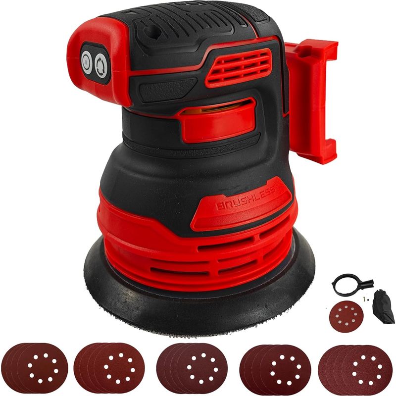 Ponceuse Excentrique Sans Balais Pour Batterie Milwaukee M18 18 V, Ponceuse À Main Électrique Brushelss De 12,7 Cm Avec 20 Papiers Abrasifs De 125 Mm, Rotation À 3 Vitesses, 8 Trous