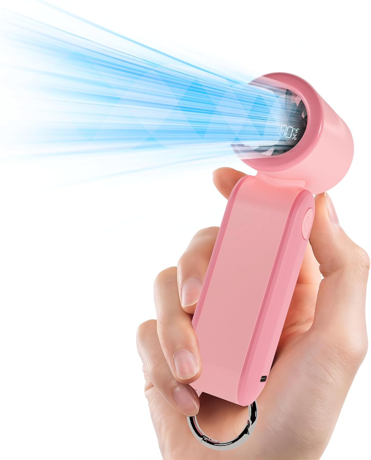 Mini Ventilateur Portable, 17400rpm Ventilateur Poche Avec Crochet, 3000mah Rechargeable Turbo Fan Avec 5 Vitesses Pour Commutaison/marche/shopping/voyage/école,rose Corail