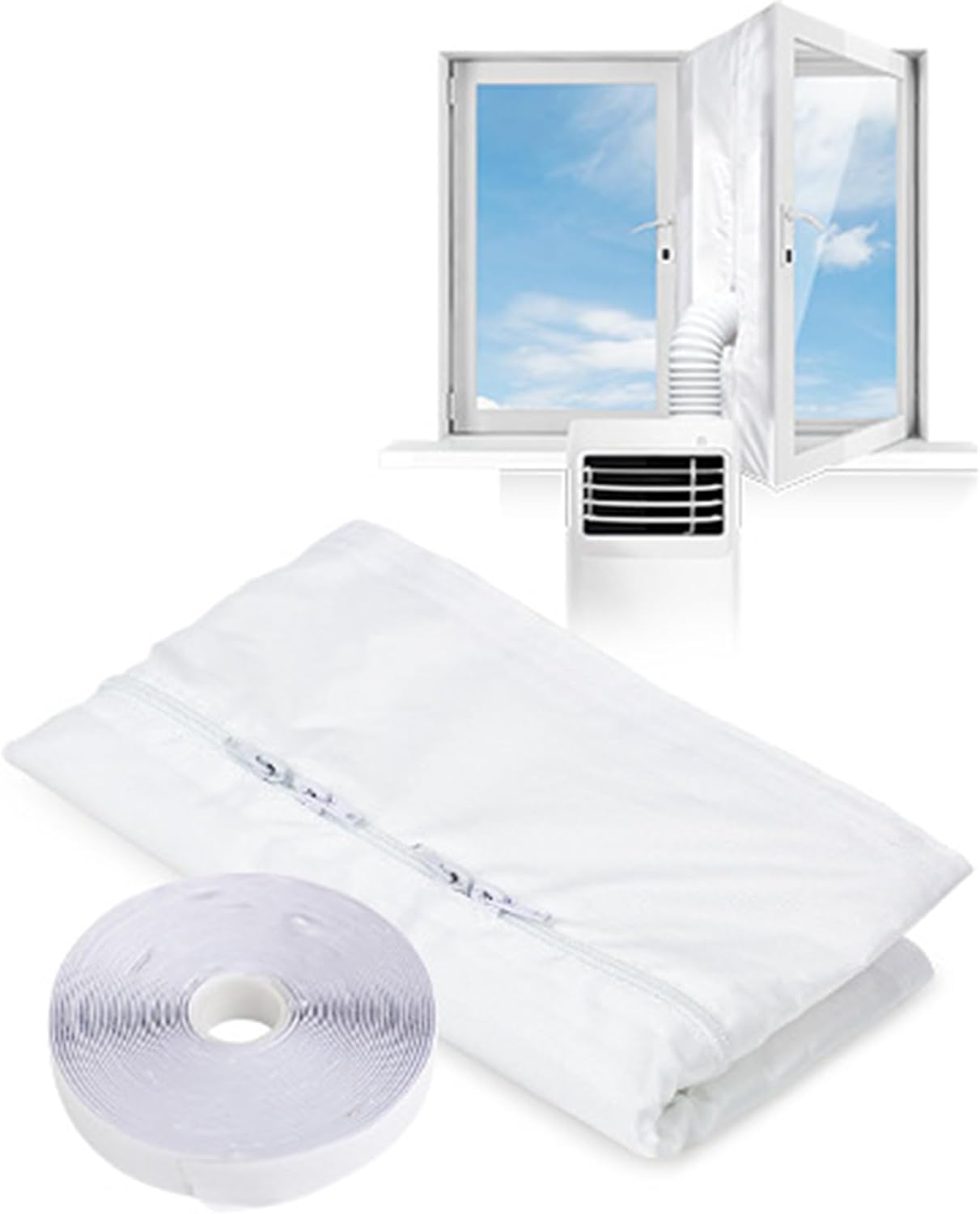 Tissu De Calfeutrage Porte Fenêtres Climatiseur Mobile 500cm Kit Joint De Porte Fenêtre Climatisation Mobile Climatiseurs L'Arrêt D'Air Chaud Solide Facile À Installer Anti Échange Fenêtre