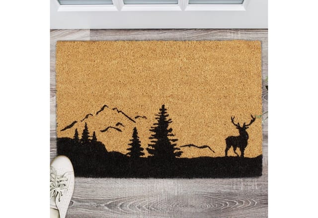 Relaxdays - Fußmatte Kokos, Kokosmatte Hirsch & Bäume, Türmatte Innen & Außen, Schuhabtreter, Türvorleger 40x60 cm, natur