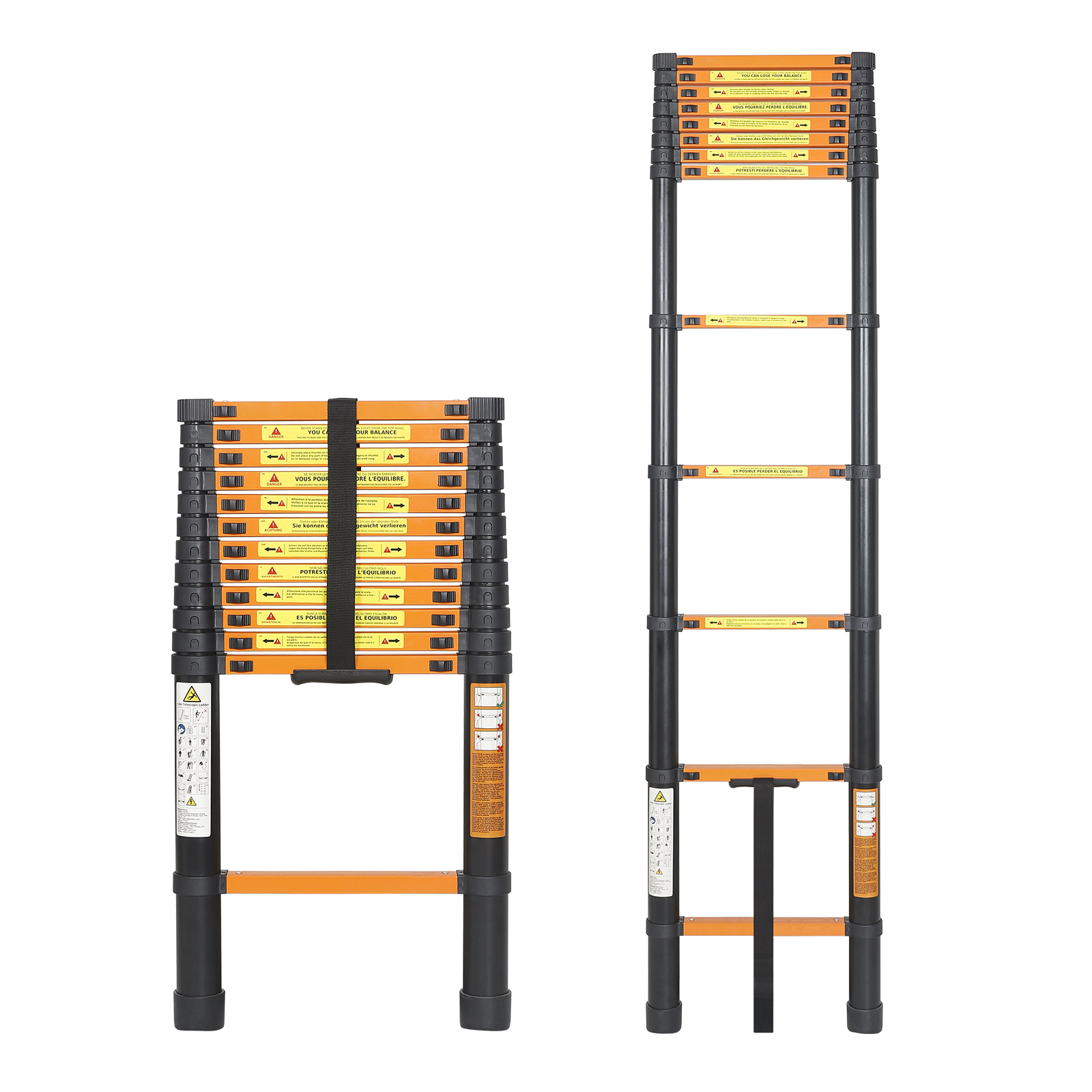 Todeco Teleskopleiter 3.8m, Leiter Ausziehbar, Klappleiter En131 Norm, Max 150 Kg