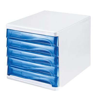 helit Schubladenbox 5 Schubladen weiß / blautransparent - H61294-30