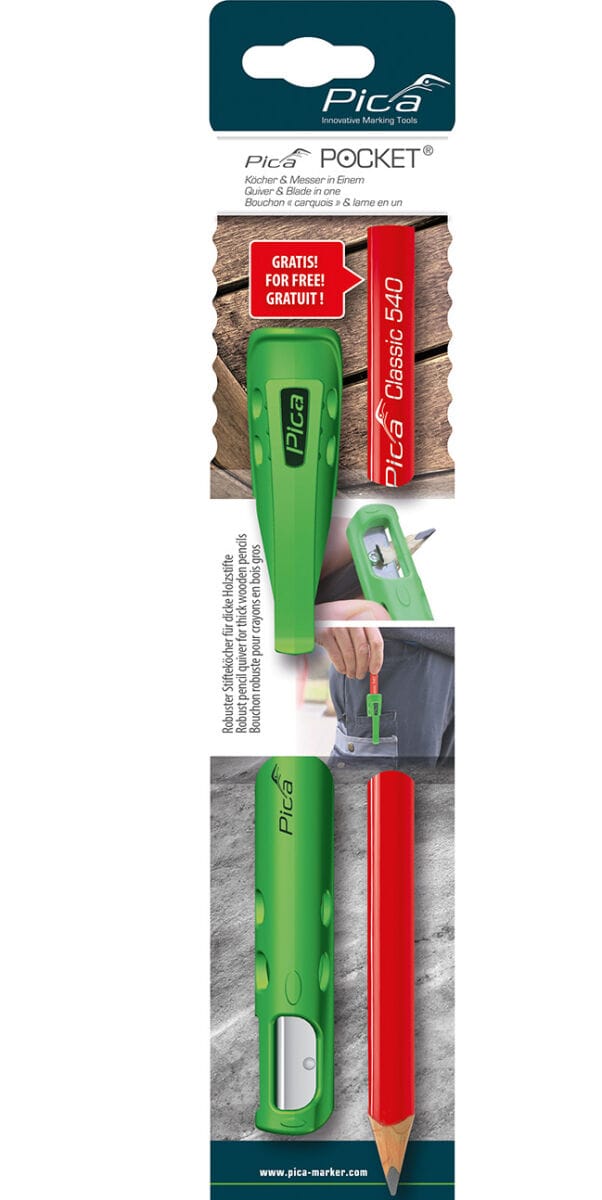 Pica - Köcher Pocket für Blei-/Markierstifte mit Spitzmesser mit 1 Zimmermannsbleistift