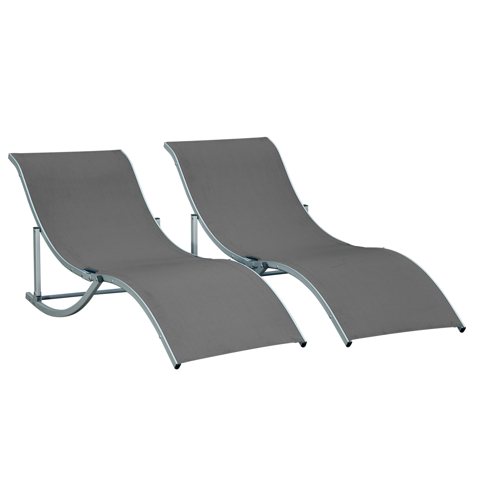 Set Mit 2 Klappbaren Sonnenliegen Aus Aluminium Und Texteline, Dunkelgrau, 165x61x63 Cm