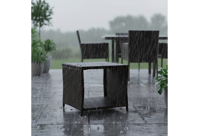 Relaxdays Balkontisch, HxBxT: 40 x 45 x 45 cm, wetterfest, Polyrattan, WPC, Stahl, eckiger Garten Beistelltisch, braun