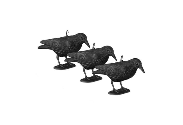 Relaxdays - Vogelschreck, 3er Set, zum Hinstellen & Aufhängen, Kunststoff Krähe, zur Vogelabwehr, Garten & Balkon, schwarz
