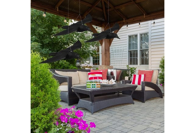 Relaxdays Vogelschreck, 3er Set, zum Aufhängen, fliegende Kunststoff Krähe, zur Vogelabwehr, Garten & Balkon, schwarz