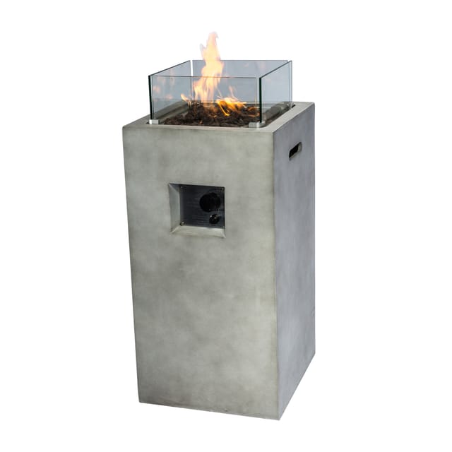 Draussen Garten Kleiner Quadratischer Propangas-feuerstellenbrenner, Rauchfreie Feuerstelle, Terrassenmöbelheizung Mit Glasscheibe, Lavasteinen Und Abdeckung - Teamson Home
