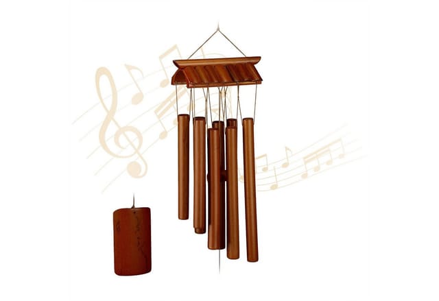 Windspiel Bambus, Klangspiel Tempel-Design, Hängedeko für draußen & drinnen, HxB: 62 x 15 cm, Windorgel, braun - Relaxdays