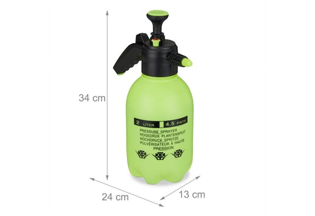 Drucksprüher 2 Liter, einstellbare Düse, Wasser & Unkrautvernichter, Pumpflasche Überdruckventil, grün/schwarz - Relaxdays