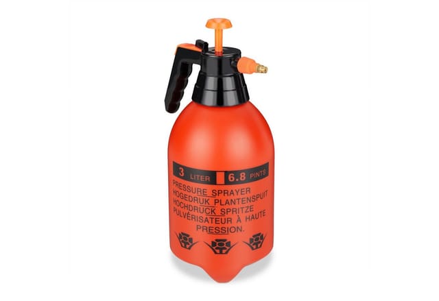 Relaxdays - Drucksprüher 3 l, einstellbare Messingdüse, Wasser & Unkrautvernichter, Sprühflasche Garten, orange/schwarz