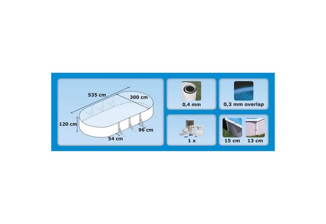 Stahlwandpool ovalform Classic 535x300x120 cm, Stahl 0,4 mm weiß, Folie 0,3 mm blau, overlap