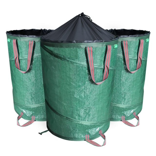 Pop Up Gartensack mit Griffen und Kordelzugverschluss 3er Set 250 l, Laubsack Selbstaufstellend Gartenabfallsack, Grün - Vounot