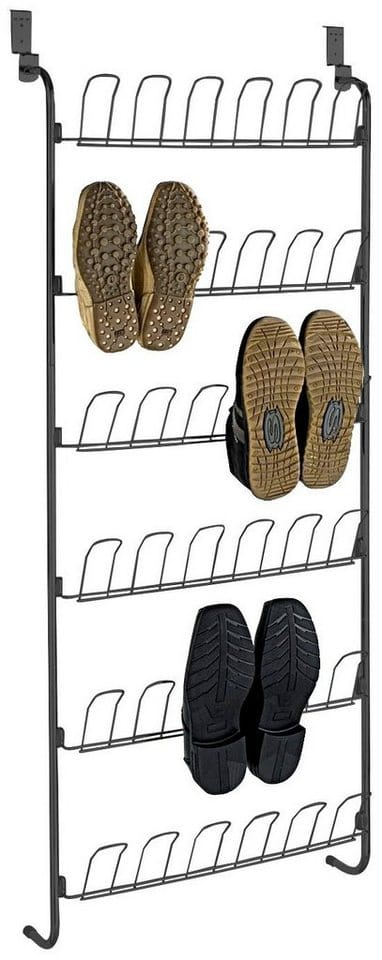 Wenko - Türregal für Schuhe Schwarz, für 18 Paar, Schwarz, pulverbeschichtetes Metall schwarz, Kunststoff pvc/pu und sonstige grau - schwarz
