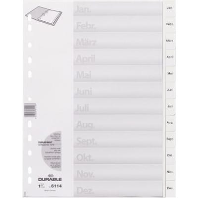 Durable - Monatsregister 21,5/23 x 29,7 cm (b x h) din A4 Jan.-Dez. Polypropylen weiß 12 Registerblätter
