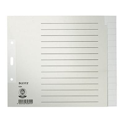 Leitz - Ordnerregister din A4 Überbreite blanko Tauenpapier recycelt grau 15 Registerblätter