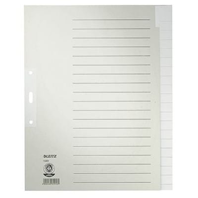 Leitz - Ordnerregister din A4 Überbreite blanko Tauenpapier recycelt grau 20 Registerblätter