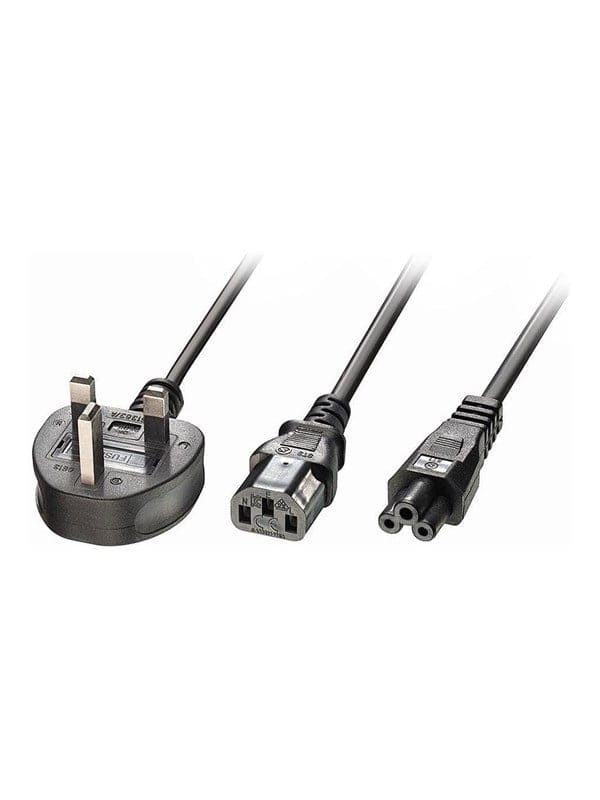 LINDY Strom Y-Kabel [1x UK-Stecker - 2x Kaltgeräte-Buchse C13, Kleeblatt-Buchse C5] 2.50 m Schwarz
