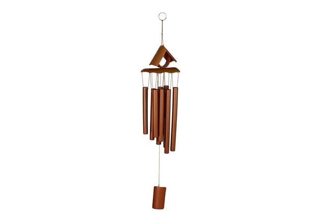 Windspiel Bambus, Klangspiel mit Spitzdach, Hängedeko, draußen & drinnen, hbt 68x14x7 cm, Windorgel, braun - Relaxdays