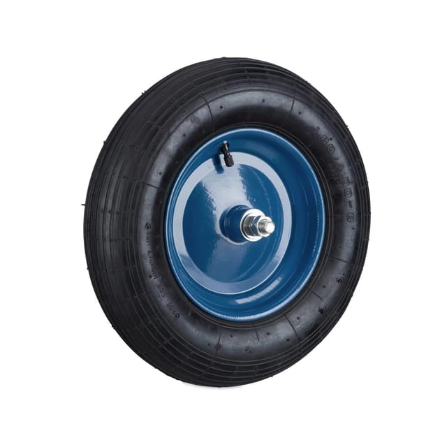 Relaxdays - Schubkarrenrad 4.80 4.00-8, mit Achse, luftbereift, Ersatzrad bis 120 kg, Stahlfelge, Luftreifen, schwarz/blau