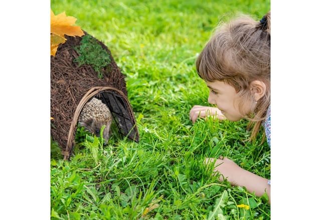 Igelhaus, Stroh, Igelhotel ohne Boden, Winterquartier für Igel im Garten, hbt: 21 x 32 x 48 cm, Igelbau, braun - Relaxdays