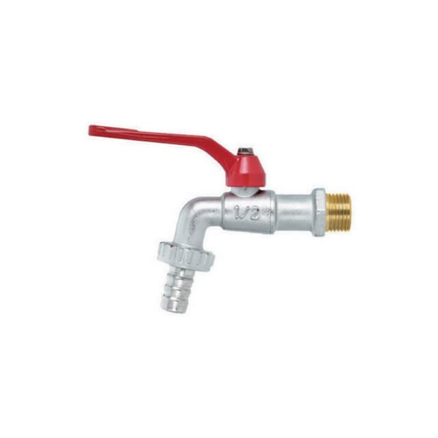 Faidf - Kugelhahn mit Schlauchhalter und rotem Hebel 1/2' - F-Brico