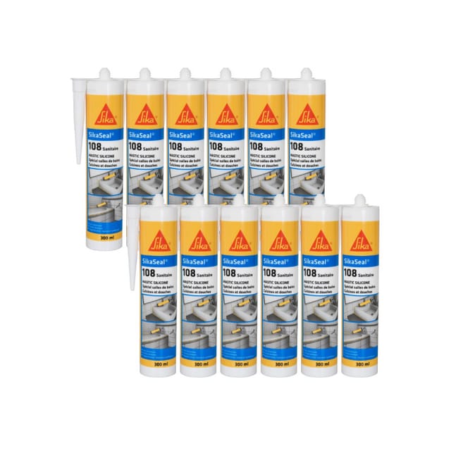 Sika - Set von 12 Anti-Schimmel-Silikondichtstoffen seal 108 Sanitär - Weiß - 300ml