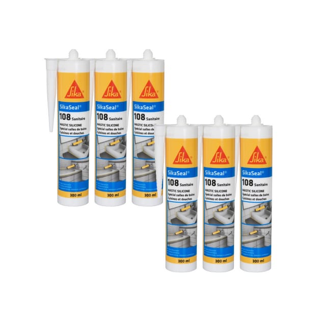 Sika - 6er-Set schimmelhemmende Silikondichtungsmasse seal 108 Sanitär - Weiß - 300ml