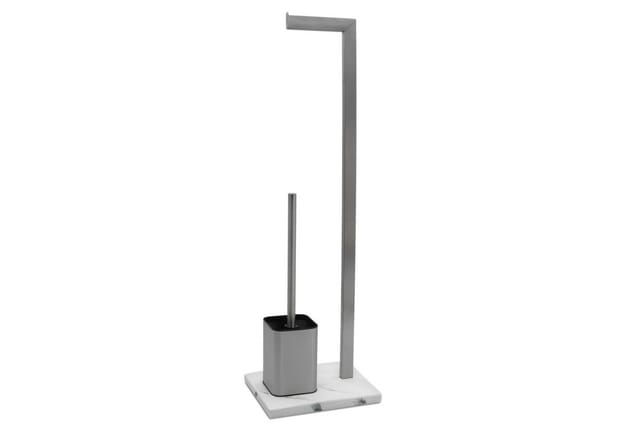 Wenko 2in1 Stand WC Garnitur Aprilla - 74 x 23 cm - Toilettenbürsten und WC Rollenhalter - Edelstahl Klorollen Halter inklusive Klobürste