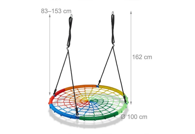 Nestschaukel, Kinder & Erwachsene, bis 150 kg belastbar, höhenverstellbar, 100 cm d, Gartenschaukel, bunt - Relaxdays