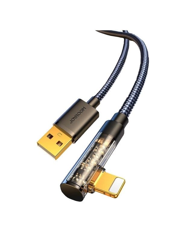 Abgewinkeltes iPhone Lightning-auf-USB-Lade- und Datenübertragungskabel, 2,4 A, 1,2 m, Schwarz