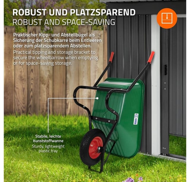 Ecd Germany - Schubkarre, 100 Liter PP-Mulde Grün, 150kg Tragkraft, Luftreifen mit Metallfelge, Gartenschubkarre Schiebkarre Garten Karre