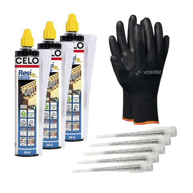 Celo Injektionsmörtel ResiFIX PY300 - Montagemörtel für ungerissenen Beton und Mauerwerk mit schneller Aushärtung, 3x Verbundmörtel und 8x Mischdüse