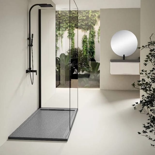 Mirlo - Mineralguss-Duschwanne extra flach lux Schieferoptik anthrazit 70x180cm Auslaufschutz in Farbe