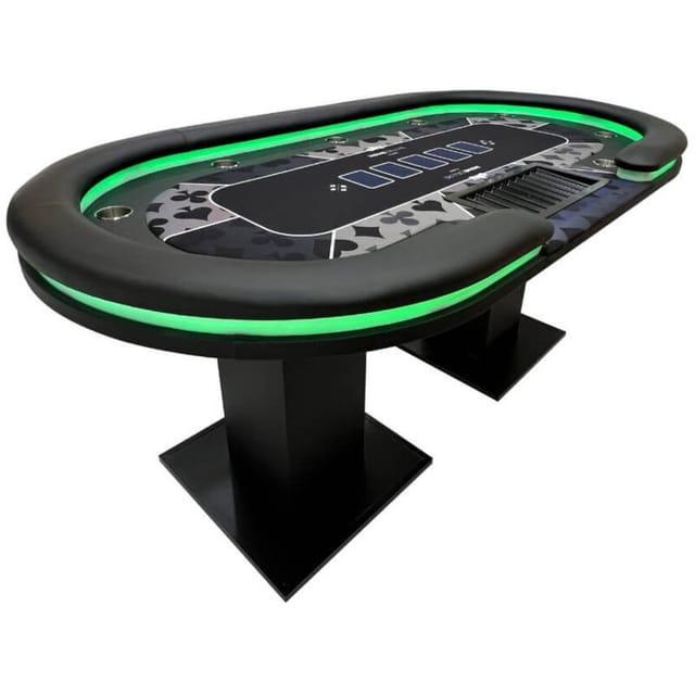 HOME DELUXE LED Pokertisch inkl. Pokerkoffer und 2 Stühle STRAIGHT FLUSH mit LED Beleuchtung I Spielertisch Poker Tisch Casino Casino Pokerkoffer