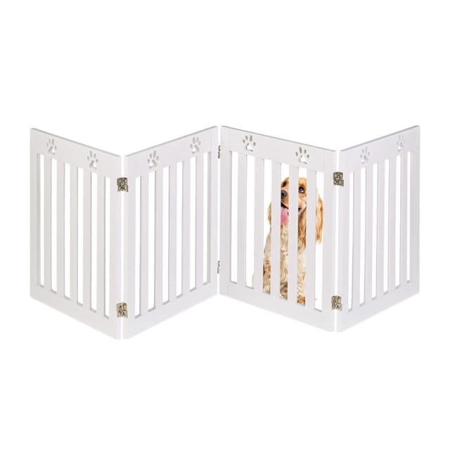 Hundeabsperrgitter, freistehendes Schutzgitter, HxB: 60 x 204 cm, mdf, zusammenklappbares Türgitter, weiß - Relaxdays