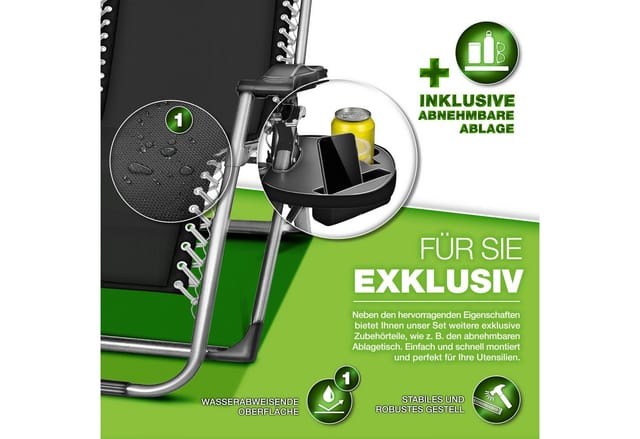 Liegestuhl klappbar bis 200 kg Anthrazit Sonnenliege wetterfest für Balkon, Garten & Terrasse Outdoor Liege verstellbar mit dickem Polster Relaxliege