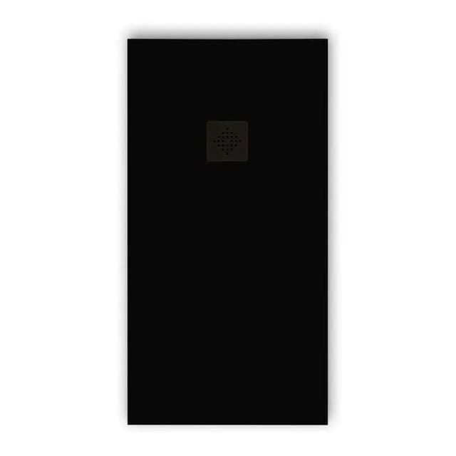 Mirlo - Mineralguss-Duschwanne extra flach pure Schieferoptik schwarz 90x170 cm Auslaufschutz in Farbe