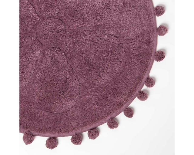 HOMESCAPES Runde Badematte Blume, 60 cm - Badvorleger beere mit Pompons