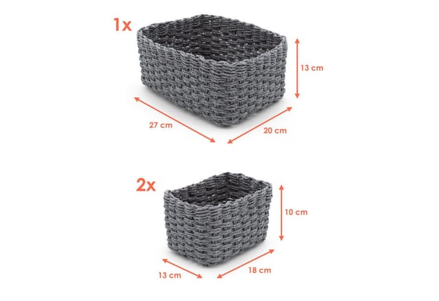 Deko Aufbewahrungs Körbchen in grau - 3er Set - Rattan Allzweck Flechtkorb aus Papier - Mehrzweck Rattankorb Bad Organizer stapelbar