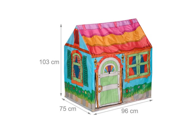 Spielzelt Landhaus-Design, hbt: 103 x 96 x 75 cm, Kinderzelt, 2 Eingänge, Spielhaus indoor, Krabbelzelt, bunt - Relaxdays